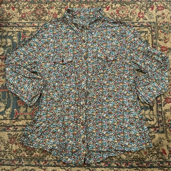 Vintage Retro 70s Flower Power Wooden Button Down Floral Long Sleeve Top Size M - Picture 2 of 7